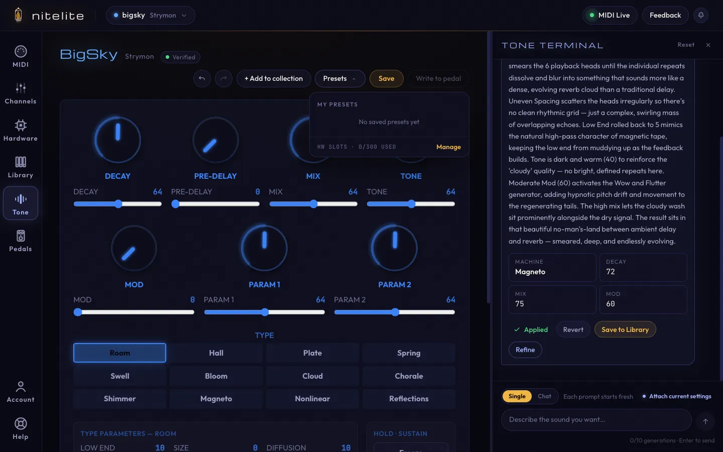 The Presets dropdown with the hardware slot counter